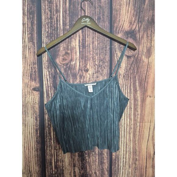 Victoria's Secret Sz L Y2K Silver Pleaded Cami Tank Top V-Neck VTG Cropped - Picture 1 of 5